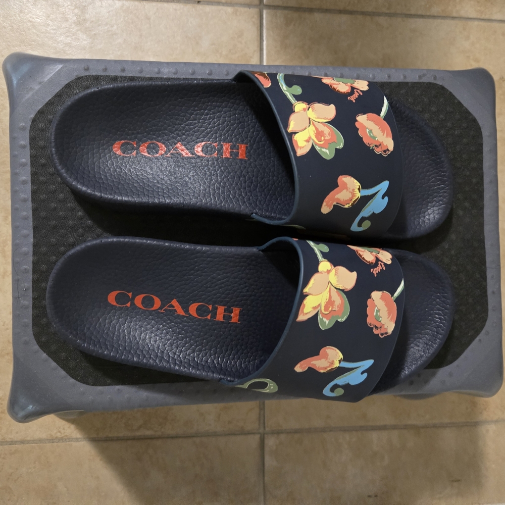Coach Navy Floral Slide Slippers